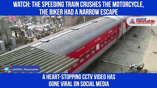 Man's close brush with death, bike crushed by a speeding train, Video goes viral