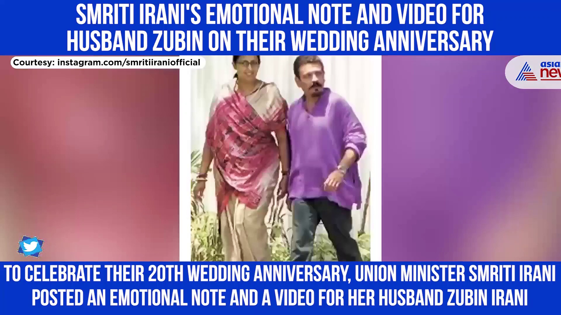 Smriti Irani shares emotional post for husband on their 20th wedding anniversary