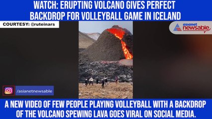 Watch: Erupting volcano gives perfect backdrop for volleyball game in Iceland