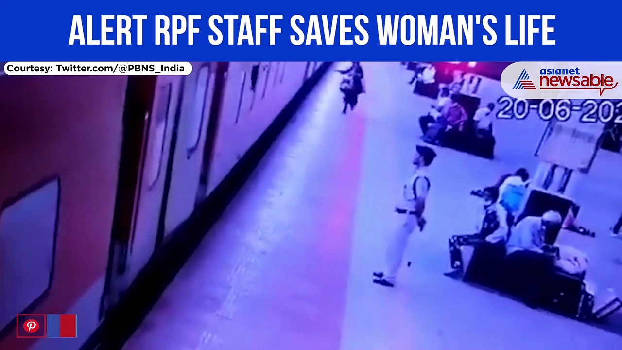 Passenger slips while trying to board Rajdhani Express, RPF staff saves her