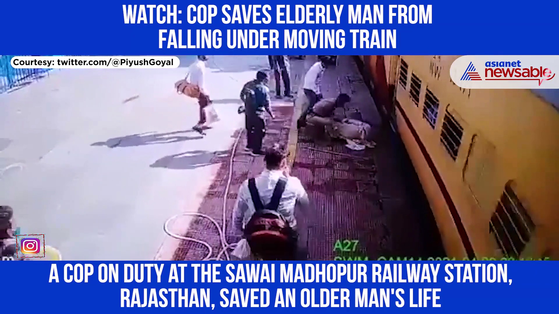 Cop saving old man who fell off running train; Viral video impressed Piyush Goyal