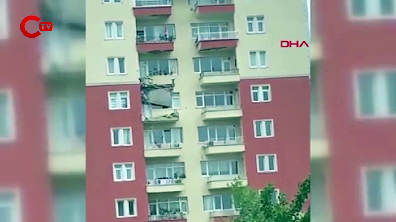 Beylikdüzü’nde şiddetli rüzgardan binanın balkonu çöktü