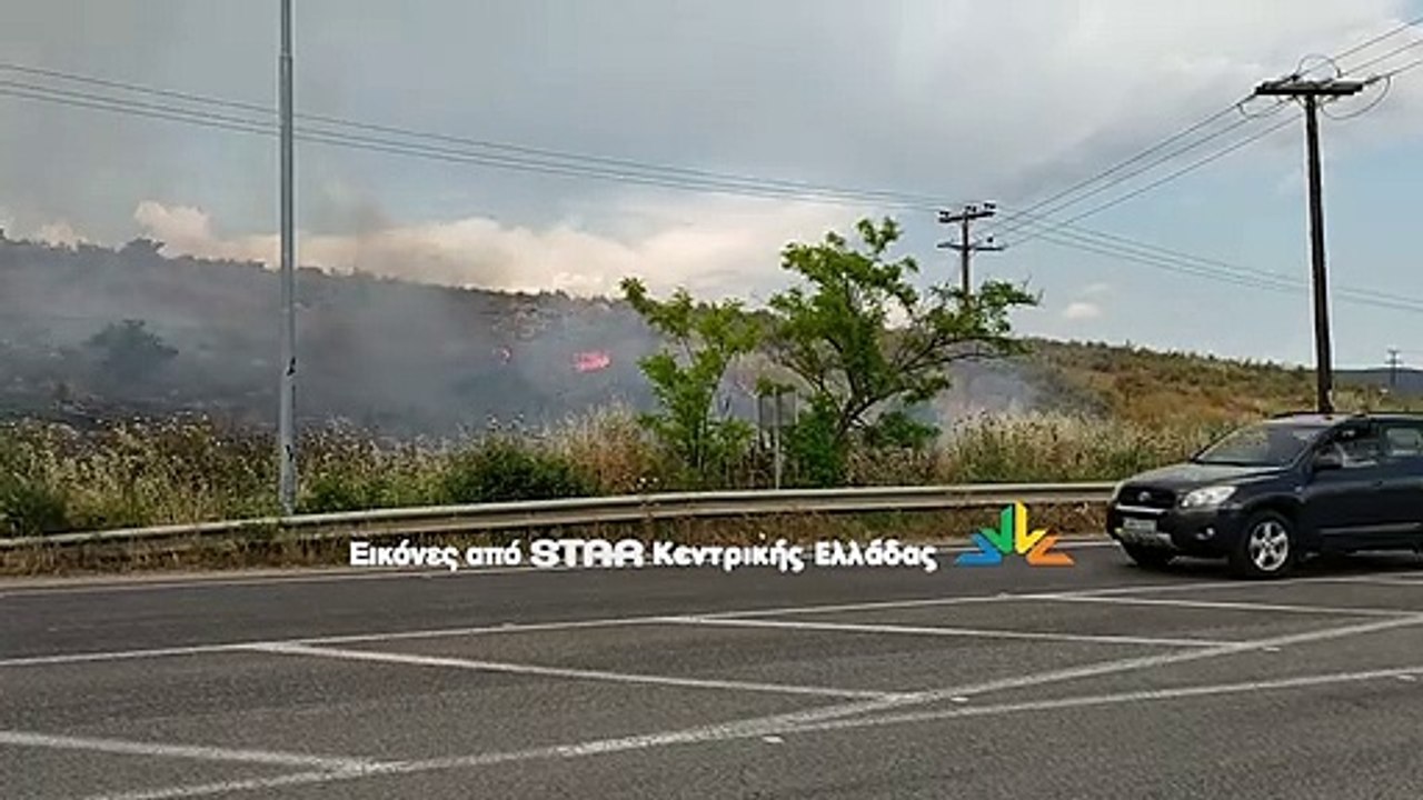 Φωτιά στον κόμβο του Αι Γιάννη στη Λιβαδειά. Άμ...
