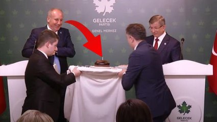 Ortak basın toplantısına damga vuran anlar! Davutoğlu, kameralar önünde İnce'ye pasta kestirdi