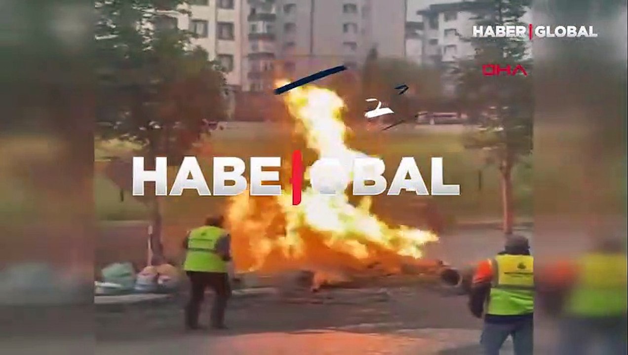 Yanan doğal gaz borusuna pet şişeyle müdahale etti