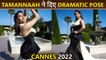 Cannes 2022 : Tamannaah Bhatia's Dramatic Pose, Looks Super Elegant In White And Black Dress