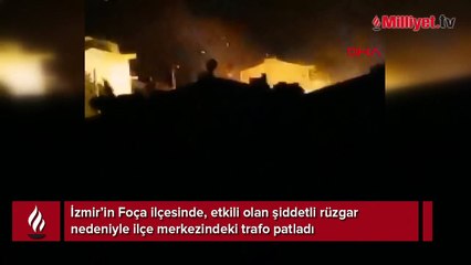 Foça'da şiddetli rüzgar trafo patlattı
