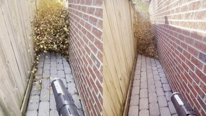 'LOUDLY Satisfying footage of a man blowing leaves down an alley '