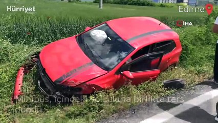 Minibüs, içindeki yolcularla birlikte ters döndü