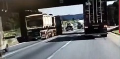 Vídeo mostra carro sendo prensado por caminhões no PR
