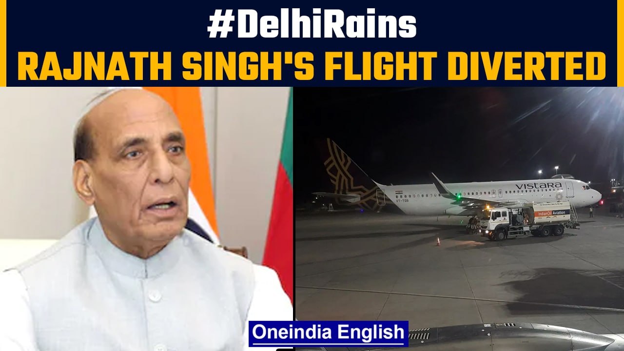 Rajnath Singh's flight and 10 other flights diverted due to heavy rainfall in Delhi | Oneindia News