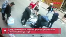 İstanbul'da ilginç kaza! Boş caddede yolun karşısına geçen kadına çarptı