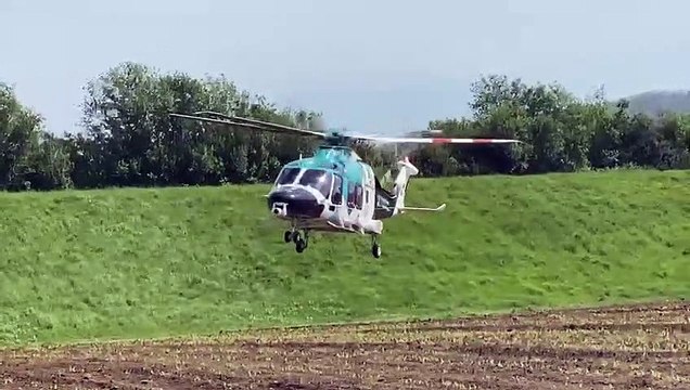 Air ambulance helicopter lands near Ashington