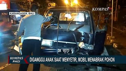 Anak Ganggu Ayah Saat Nyetir, Mobil Pikap Tabrak Pohon di Karangasem Bali