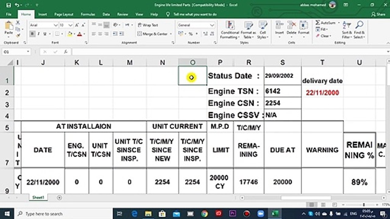 ENGINE LIFE LIMITED PARTS EXAMPLE