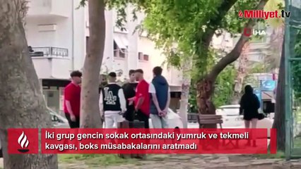 Gençlerin boks müsabakasını aratmayan kavgası!