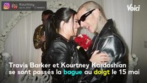 VOICI : Kourtney Kardashian et Travis Barker se sont mariés : découvrez sa mini robe et son voile très impressionnant