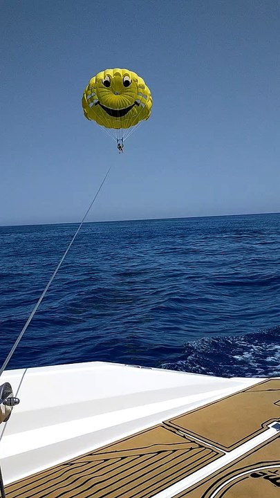 Turkish Children Fly Parasailing in Phaselis Bay | Water Sports Antalya (w:Price)