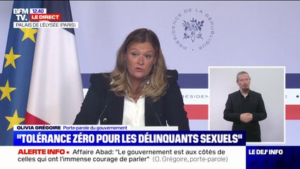 Affaire Abad: Olivia Grégoire affirme "qu'aucun membre du gouvernement n'avait connaissance" des faits