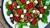 Salade d'aubergines grillées au balsamique, tomates confites et feta