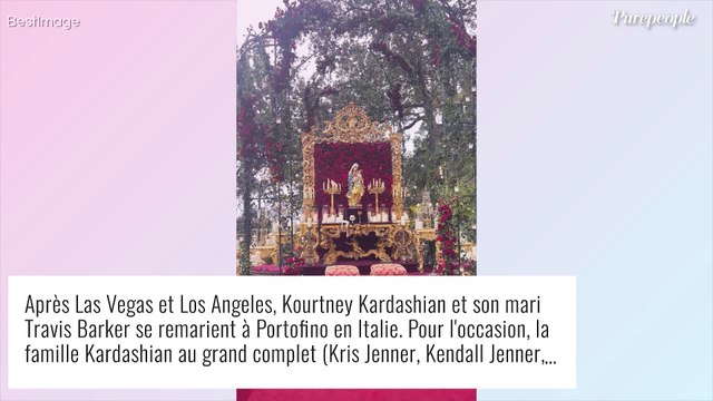 Kourtney Kardashian sexy dans sa robe, Travis Barker champagne à la main : leur mariage de folie en photos !