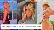 Flávia Alessandra faz web pegar fogo em fotos sexy exibindo bumbum em biquíni fio-dental e look transparente