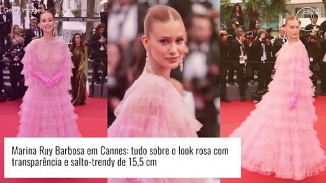 Rosa, transparência e salto-trendy de 15,5 cm: Marina Ruy Barbosa usa look romântico de luxo em Cannes