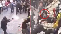 Beyazıt'ta 7 kişinin yaralandığı çatışmanın yeni görüntüleri ortaya çıktı! Kalabalık içinde direkt polisi hedef almış