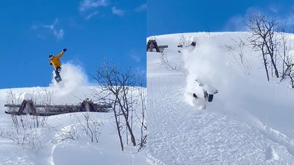 'Snowboarder triggers small avalanche after one of his drops doesn't go according to plan '