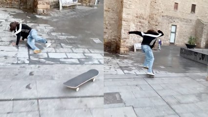 'Skateboarder goes flying after not seeing a 'cracky' obstacle in his way '