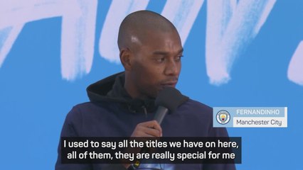 City players celebrate title win onstage with their fans in Manchester