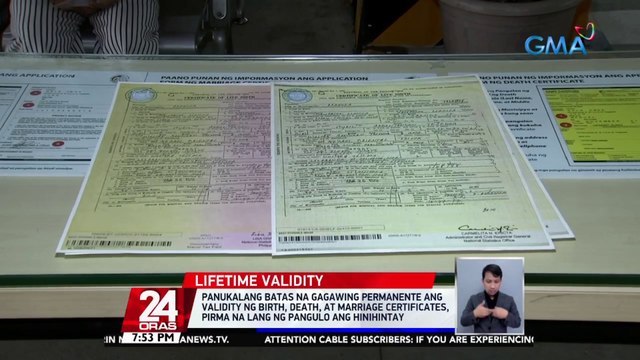 Panukalang batas na gagawing permanente ang validity ng birth, death, at marriage certificates, pirma na lang ng Pangulo ang hinihintay | 24 Oras