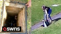 Moment toddler falls 5ft down drain shaft with a faulty manhole cover