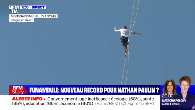 Le funambule Nathan Paulin tente de battre un record du monde de highline au Mont-Saint-Michel