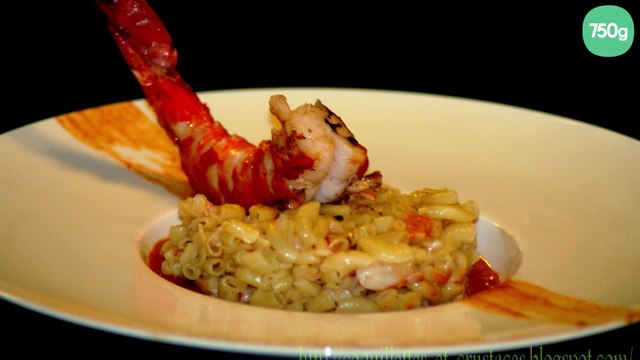 Risotto de coquillettes aux crustacés, et sa bisque