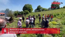 2 katlı ev yandı, ahırda bulunan 13 hayvan telef oldu