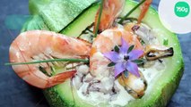 Courgette farcie aux fruits de mer sauce mascarpone ciboulette