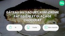 Gâteau au yaourt, kiwi crème pâtissière et glaçage chocolat