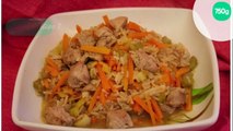 Wok de porc, riz et petits légumes à la coriandre et au gingembre