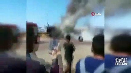 Yanan çöp kamyonunun lastiği patladı... İtfaiyeci ölümden döndü!