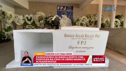 Paghahanda sa Manila North Cemetery, puspusan na para sa libing mamaya ni Susan Roces | UB