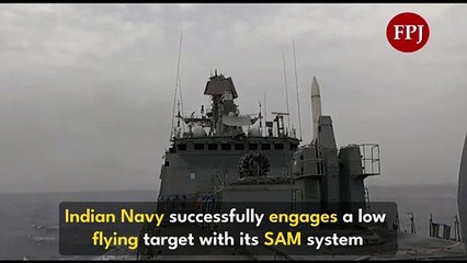 Guided-missile anti-submarine stealth frigate successfully engage a low flying target with its SAM