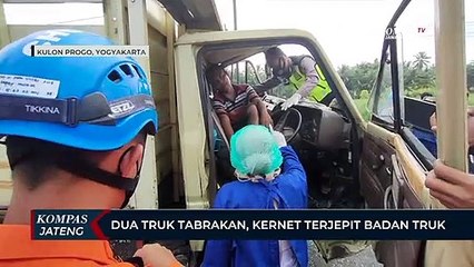Dua Truk Tabrakan, Kernet Terjepit Badan Truk