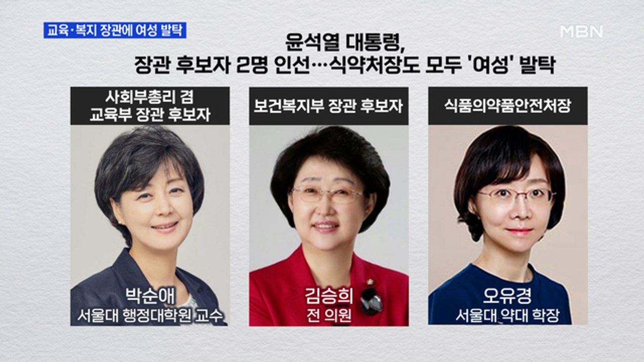MBN 뉴스파이터-교육부 박순애·복지부 김승희…여성 장관 발탁