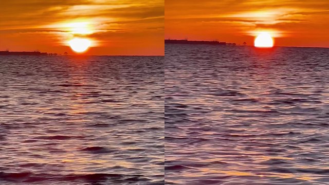 'Breathtaking sunset footage shows the sun sandwiched between the sea & sky'