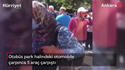 Otobüs, park halindeki otomobile çarpınca 5 araç çarpıştı: 1 yaralı