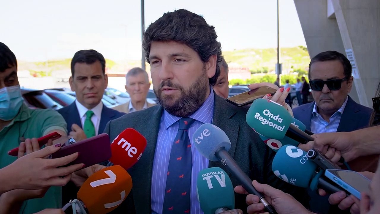 El presidente de la Región de Murcia, Fernando López Miras, este jueves, reclamando la llegada del Corredor Mediterráneo.