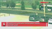 Yolun karşısına geçmeye çalışan yayaya otomobil böyle çarptı