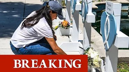 Meghan fights back tears in surprise appearance to honour 21 killed in Texas school horror