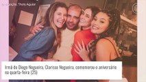 Paolla Oliveira ganha 'chega mais' de Diogo Nogueira em aniversário da irmã do cantor. Fotos!